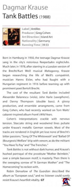 Dagmar Krause - Tank Battles: The Songs Of Hanns Eisler